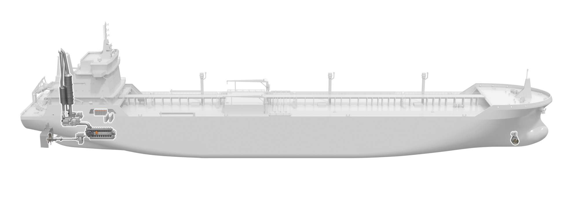 3D illustration of a gas carrier with solutions from Wärtsilä