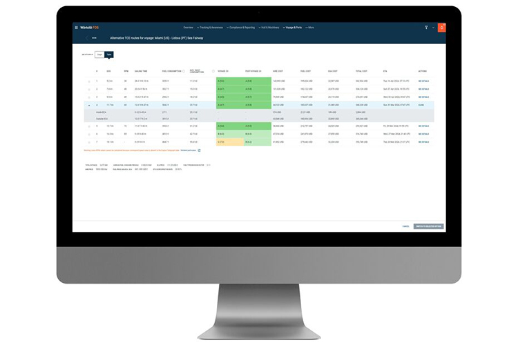 Monitor with Voyage optimiser tool