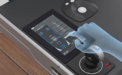3D illustration of bridge desk with propulsion control system panel
