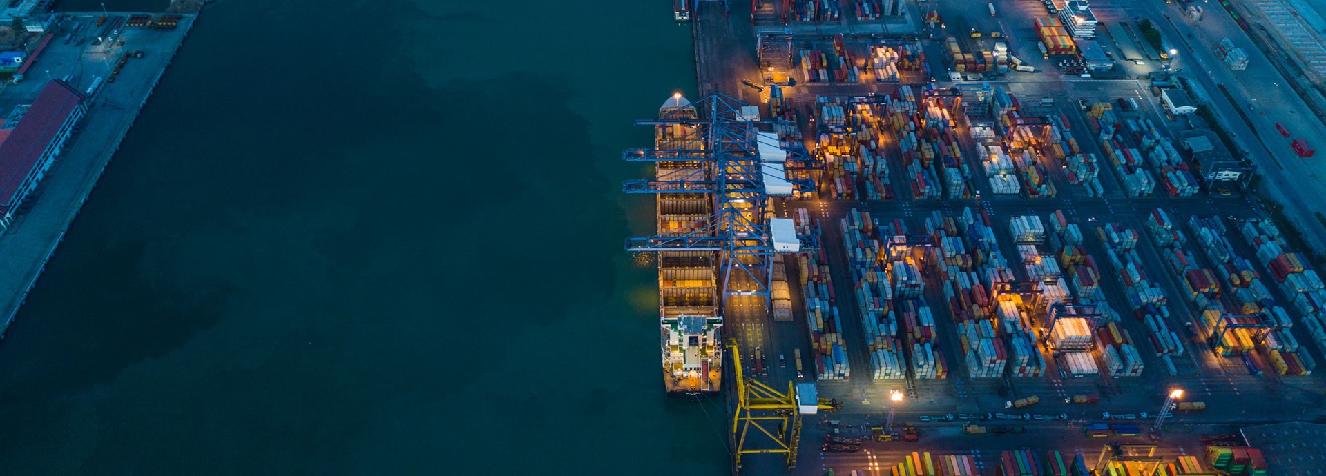 Harbour with container and vessel