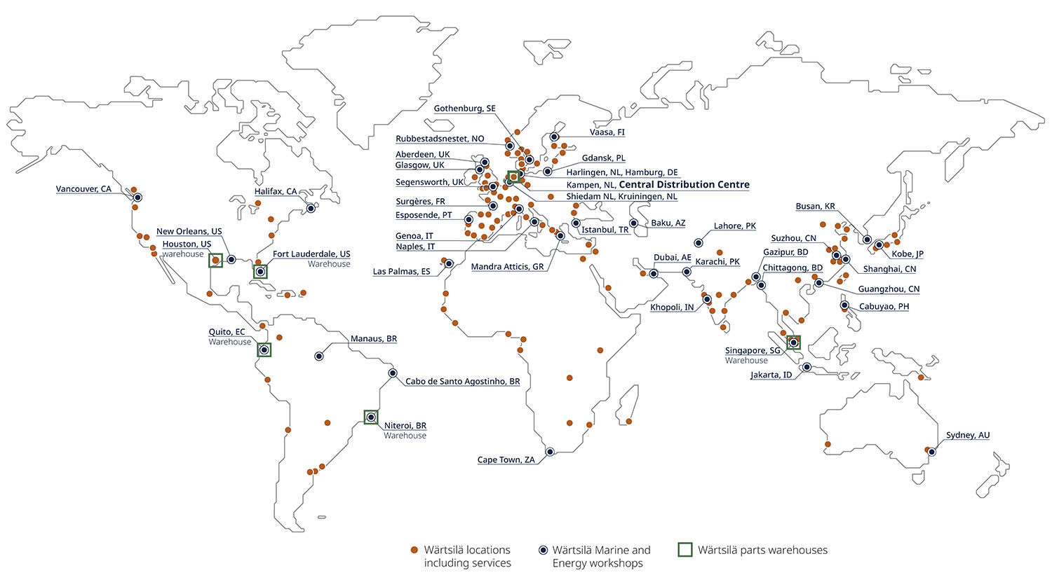 Wärtsilä map of workshops